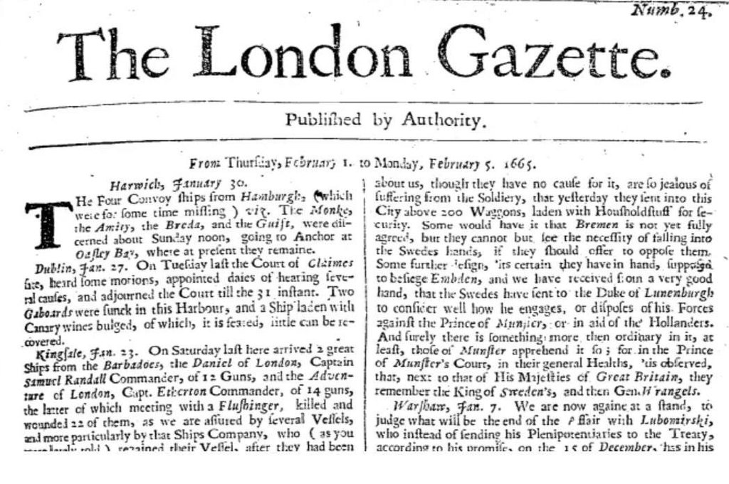 The London Gazette исполняется 360 лет